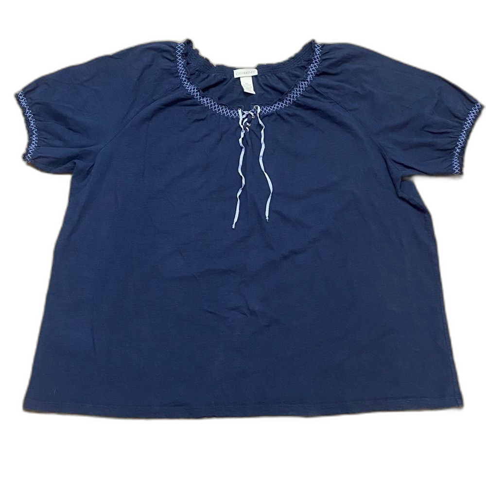 Catherines Blue Puff Sleeve Blouse Boho Style Peasant Top